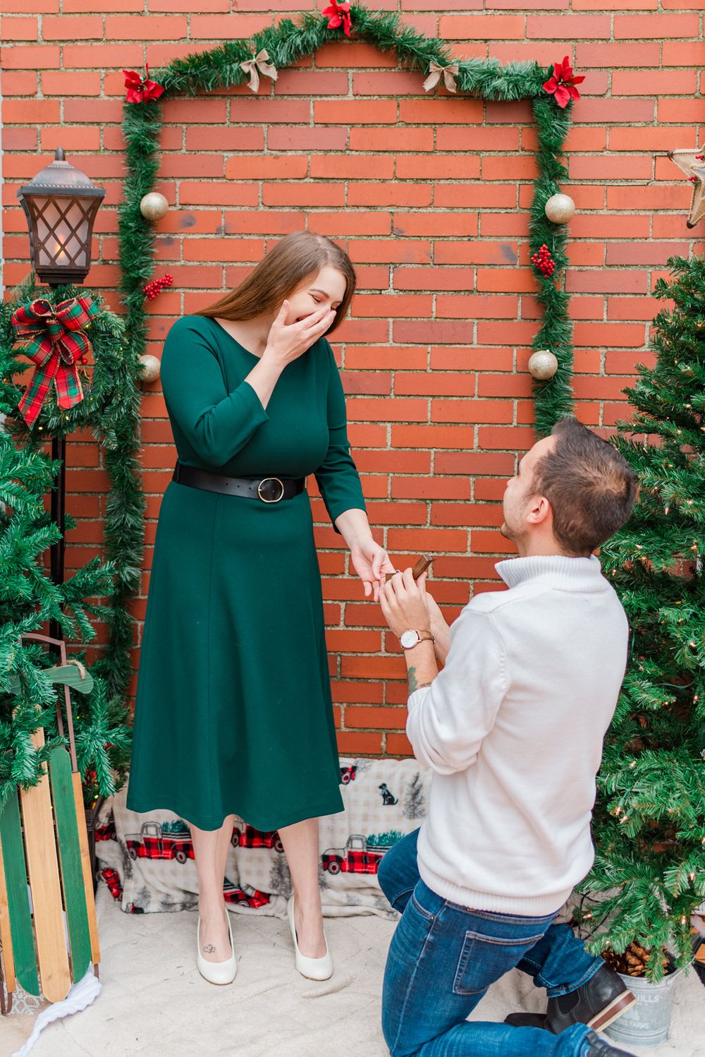 Holiday Christmas shoot with surprise proposal in Pittsburgh, Pennsylvania