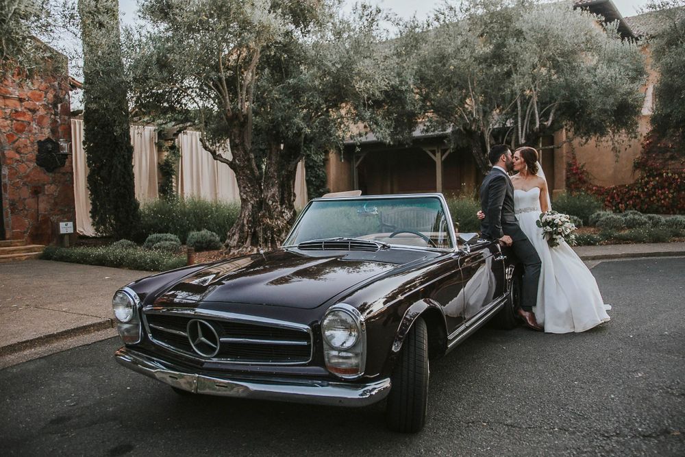 rebecca skidgel photographer second shooter couple portraits sunset mercedes benz car