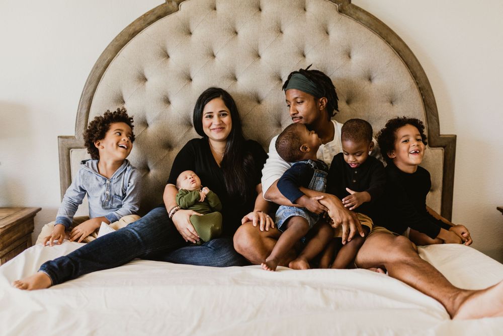 frisco lifestyle newborn photography five boys fun mixed couple