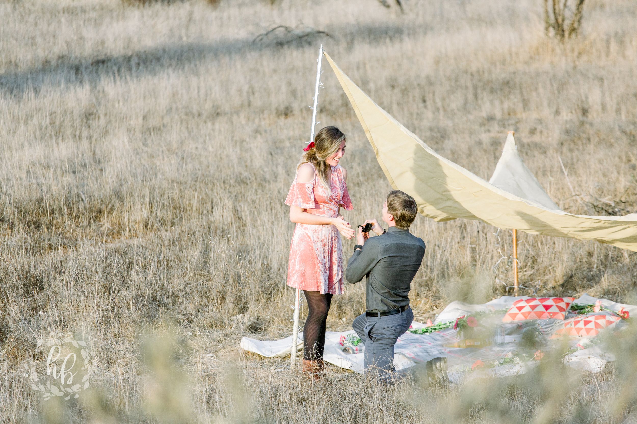 open field sunset proposal engagement photos