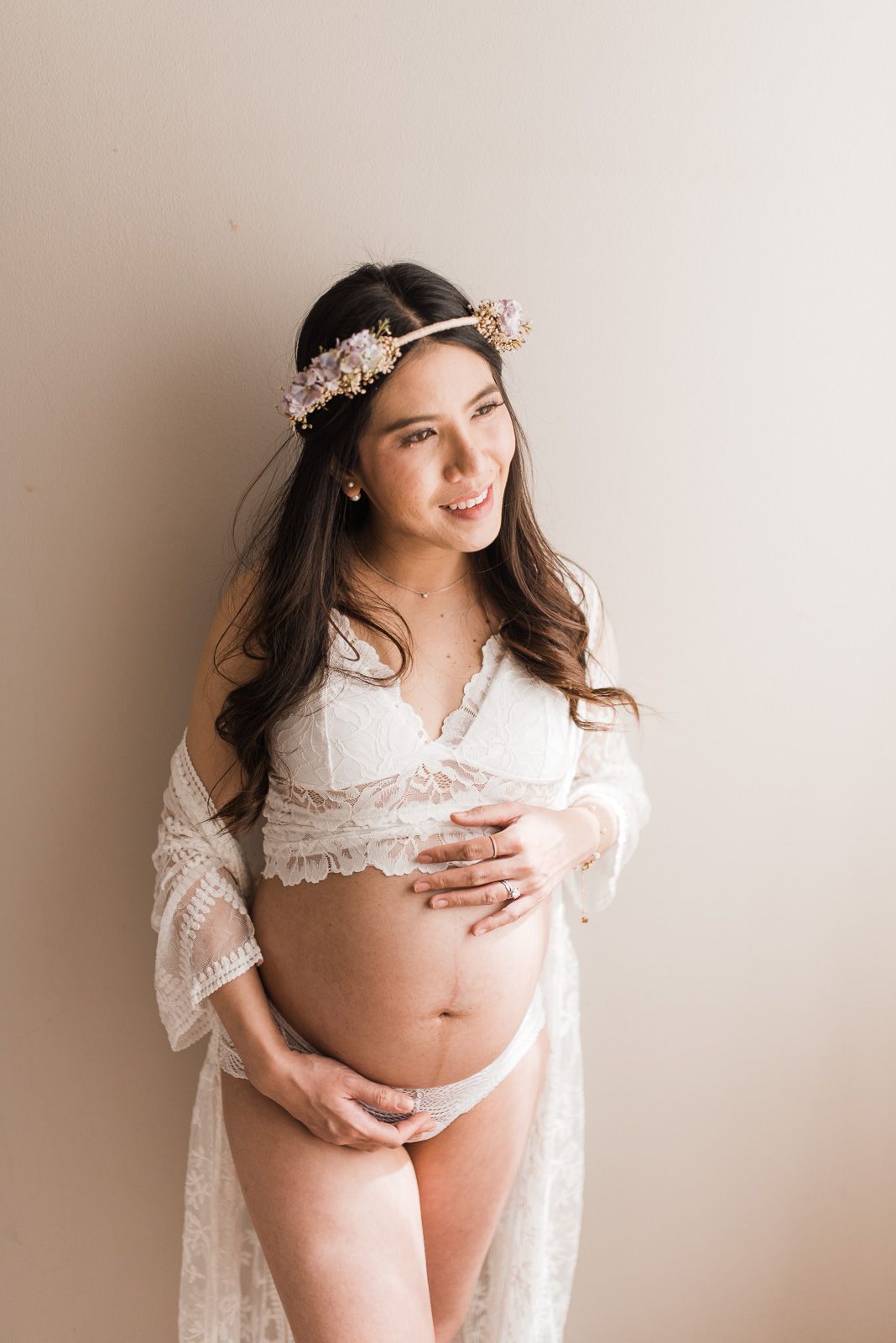 joyful mom to be smiling