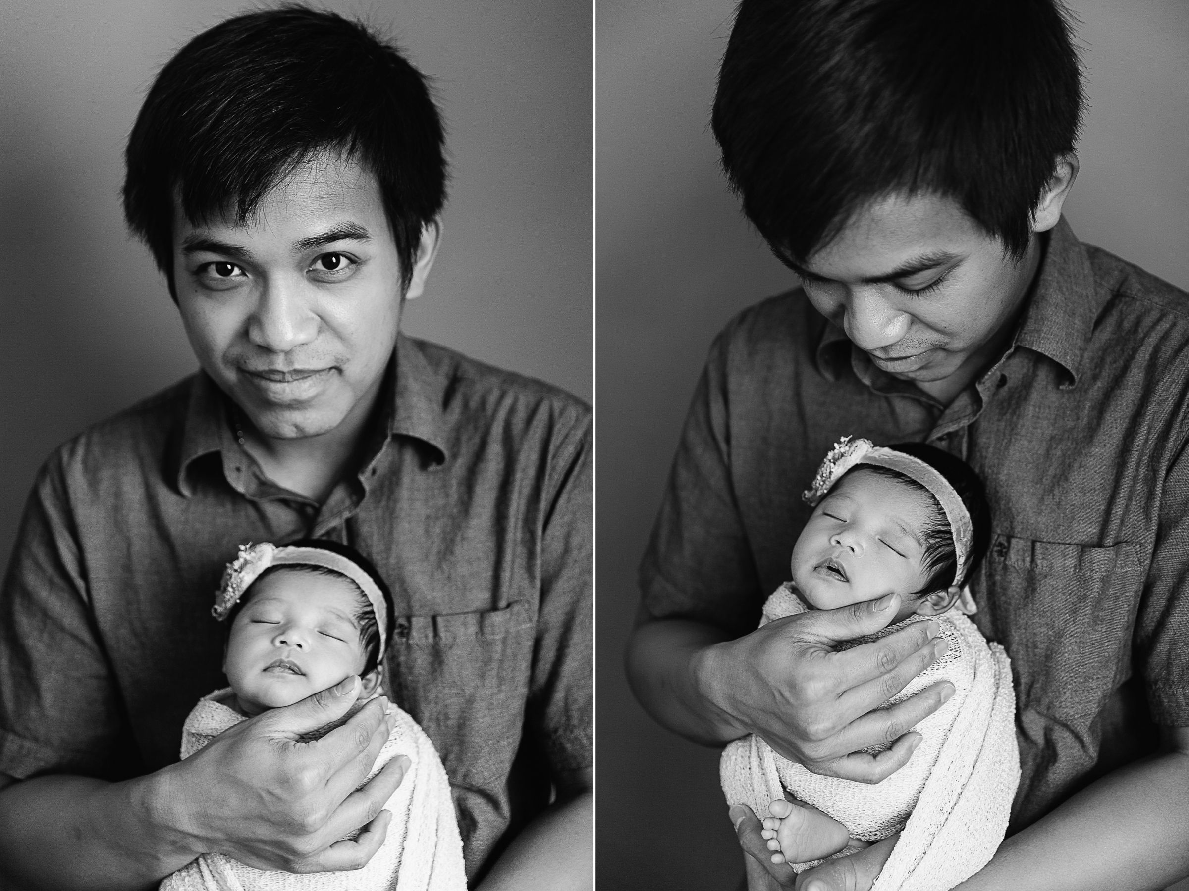 dad holding sleeping baby against chest black and white images