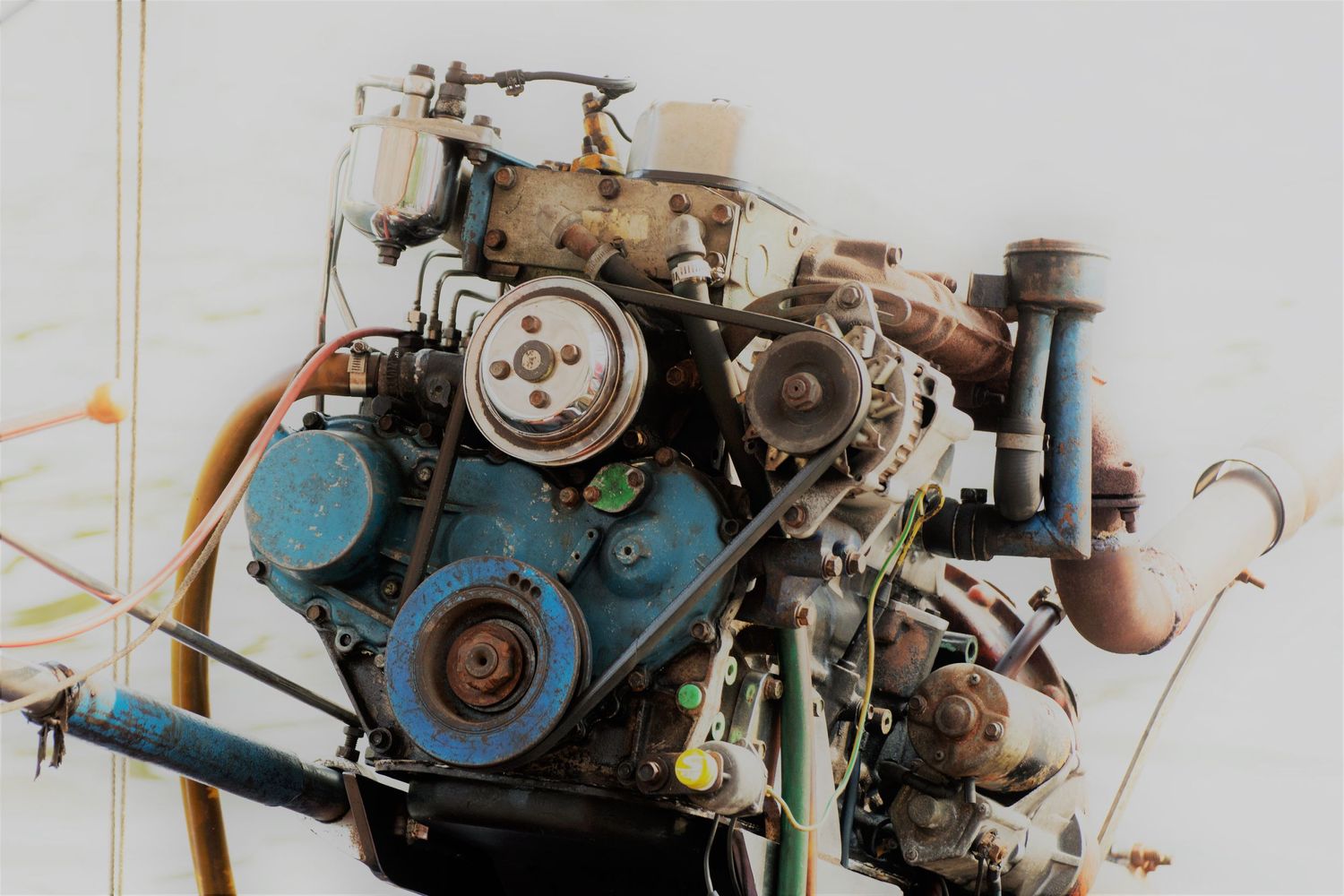 Close up of Long-tail boat engine on canal in Thailand