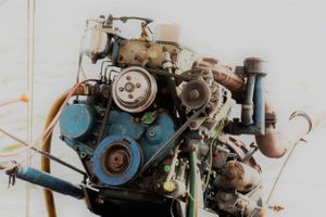 Close up of Long-tail boat engine on canal in Thailand