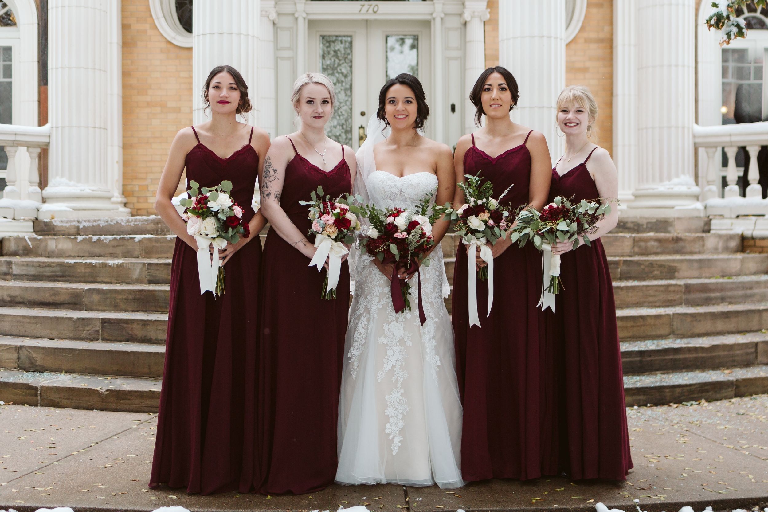 Denver wedding photography inspiration, bridal party portraits, best Colorado venues, winter wedding