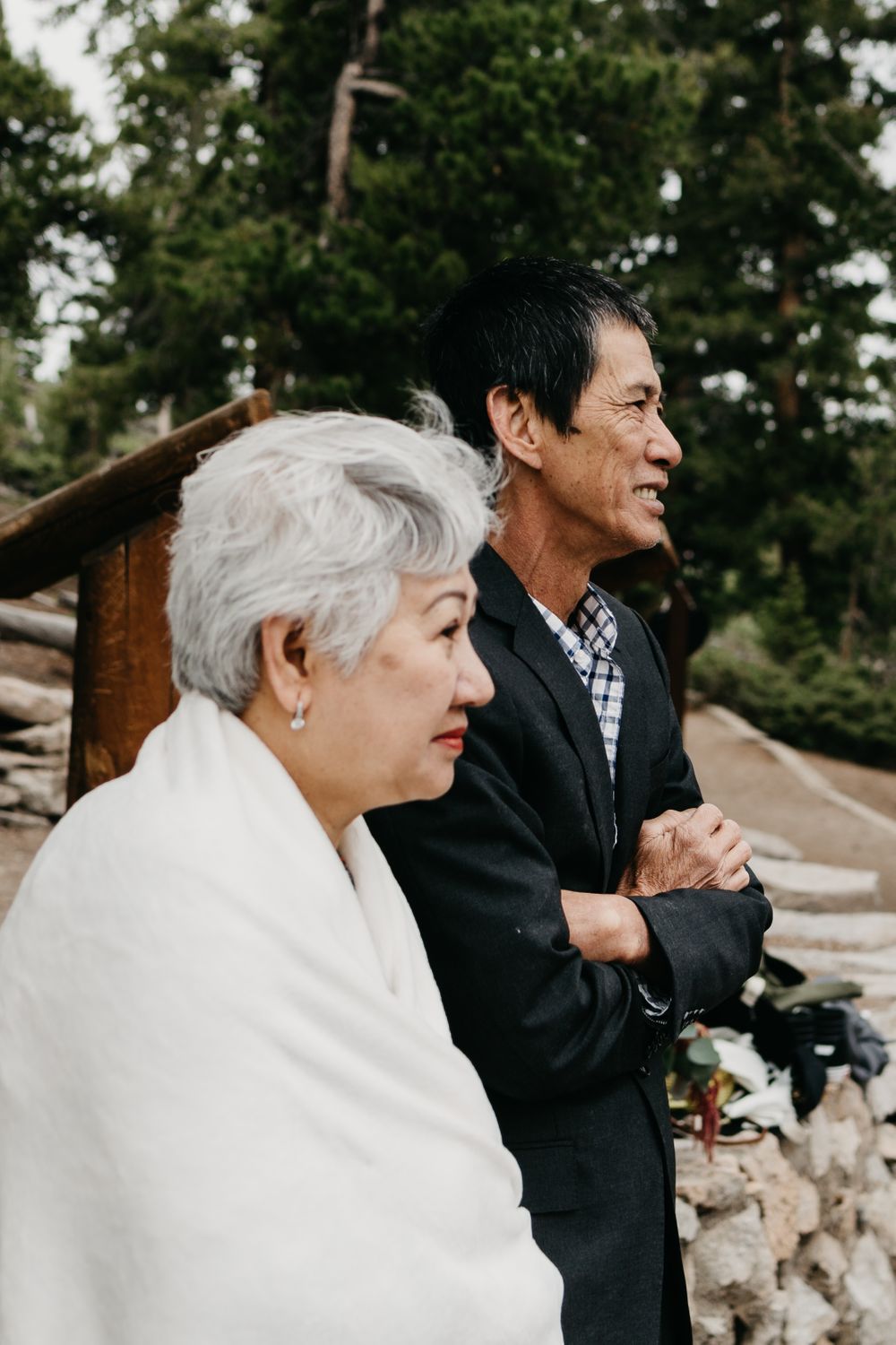 Family member emotions during a mountain wedding in Colorado