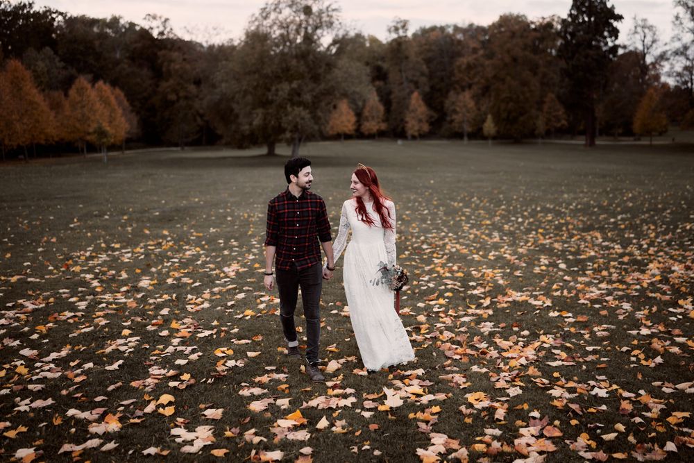 couple de maries d'automne au parc de rentilly