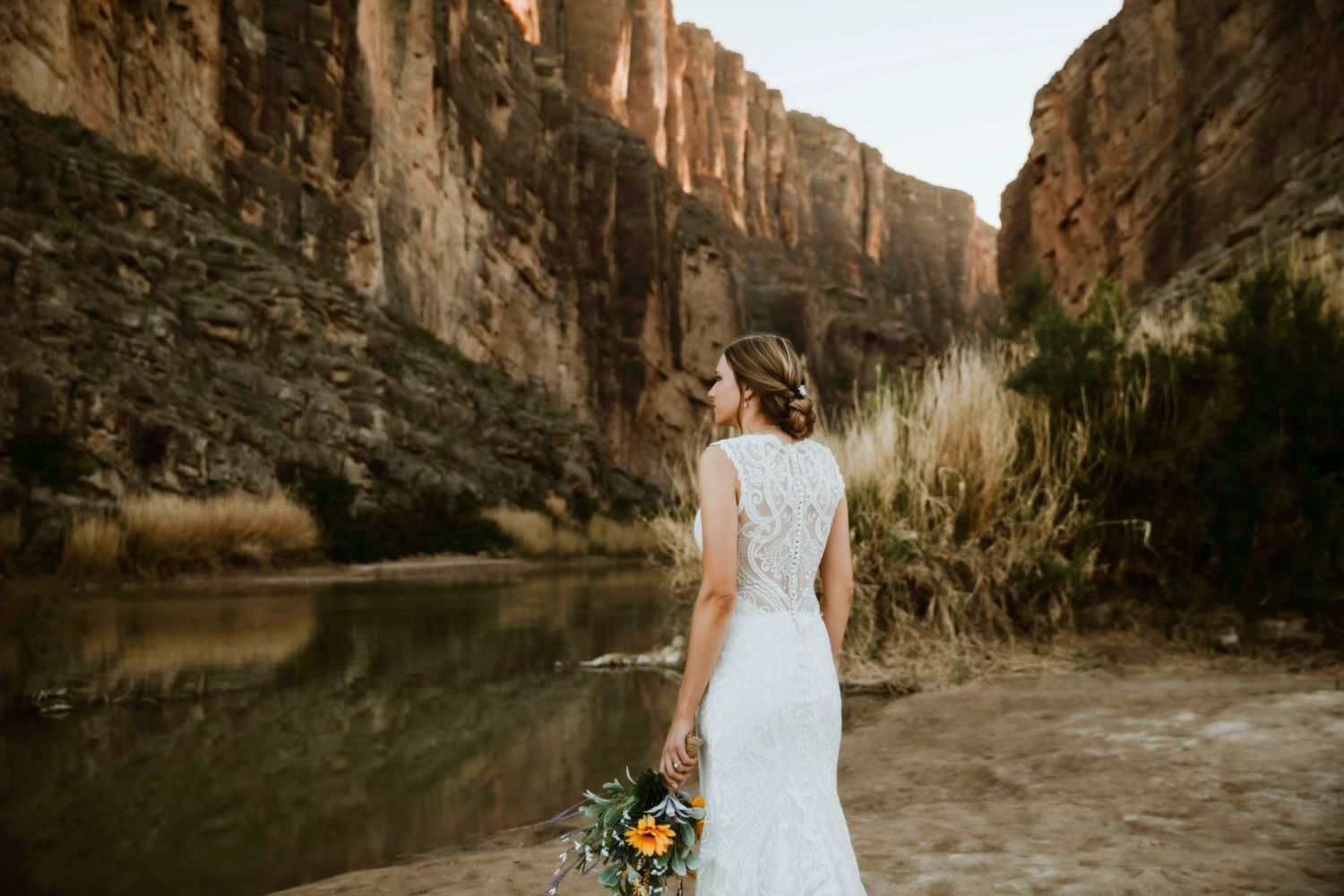 Bridal Portraits at Santa Elena Canyon in Big Bend by Cali Layton Photography, a Texas Wedding Photographer.