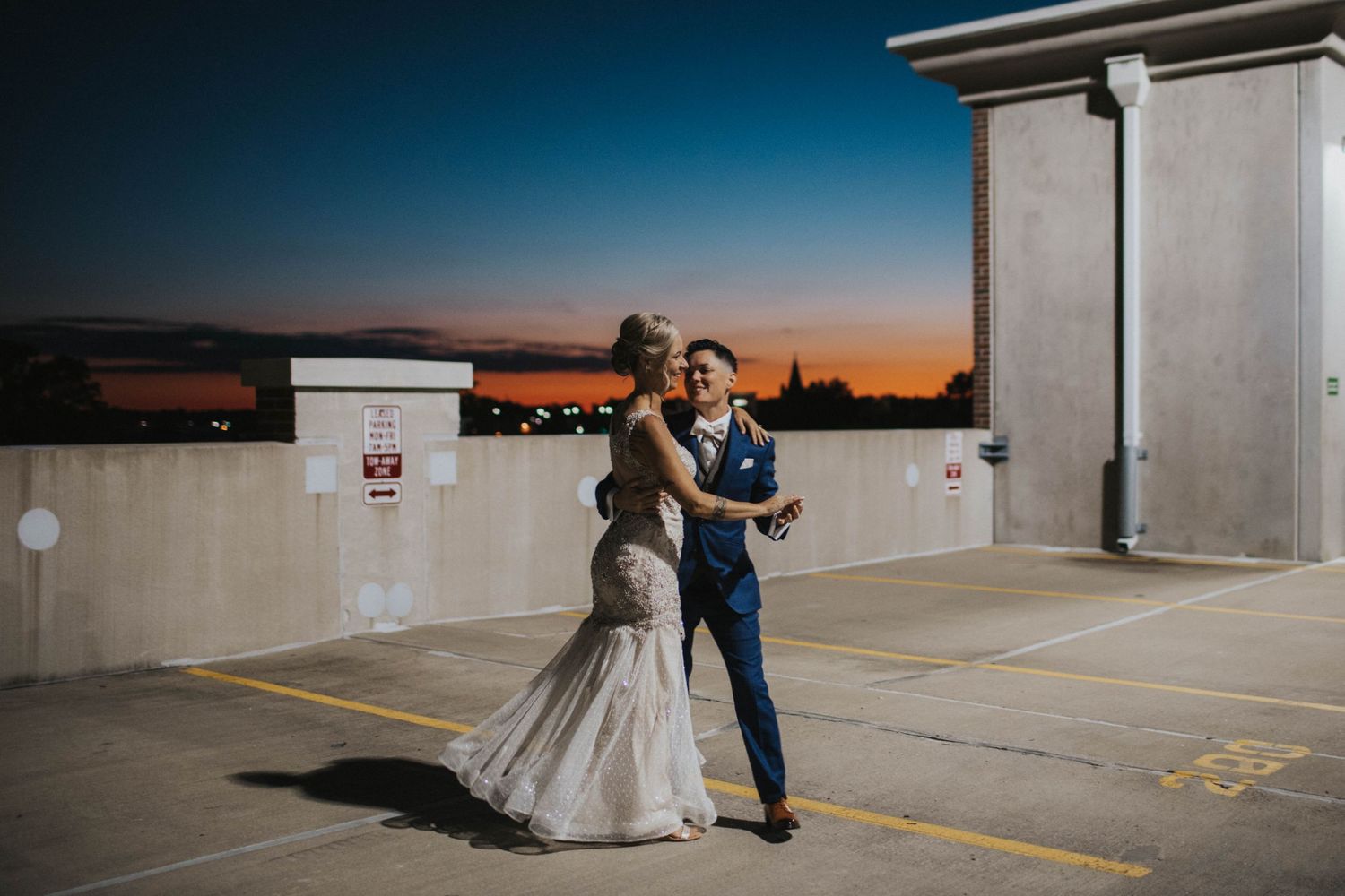 Couple Rooftop dancing during intimate wedding in Greenville, North Carolina.