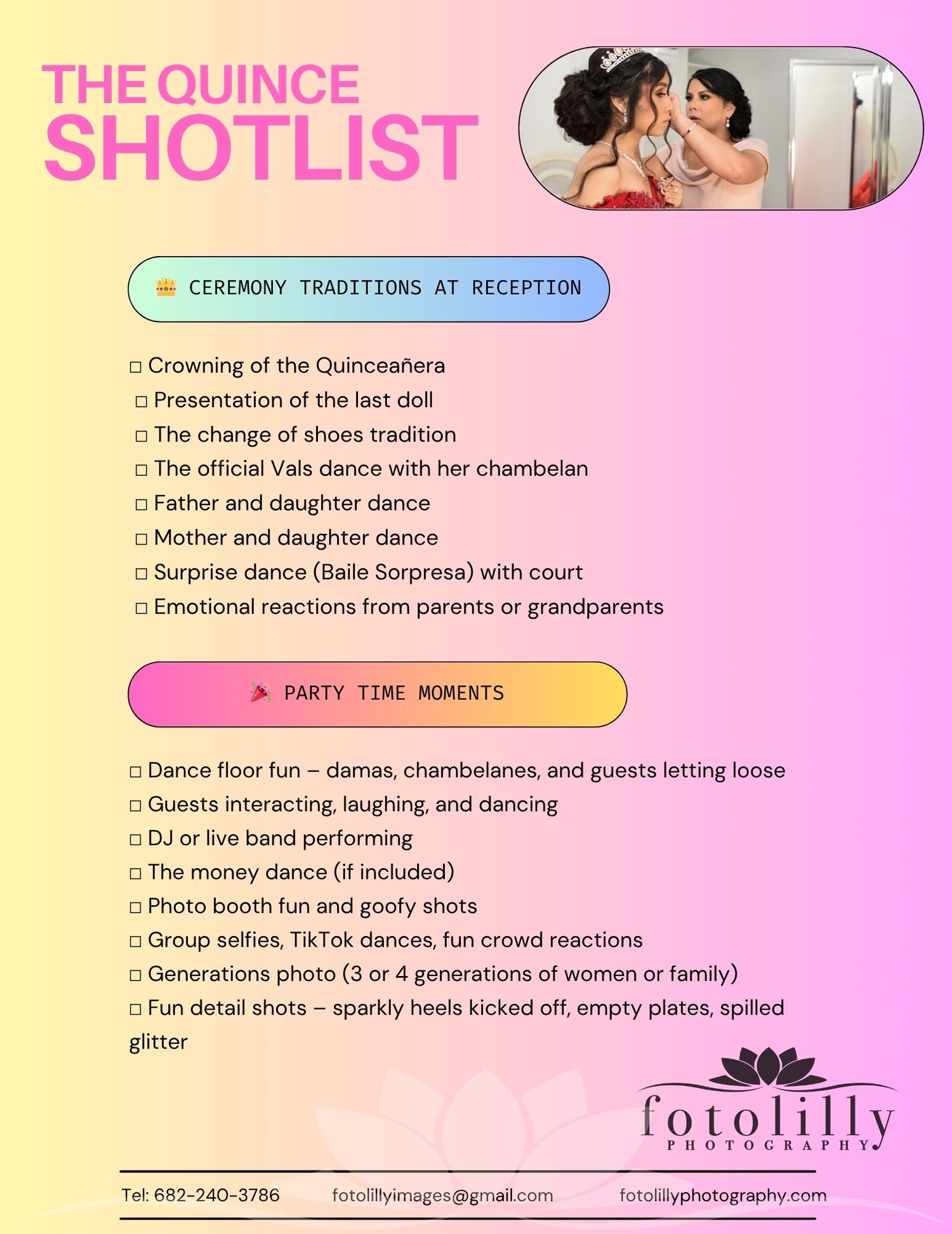 The Ultimate Quinceanera Photography Checklist for your Quince Celebration in Dallas Fort Worth by fotolilly photography DFW's Best Quince