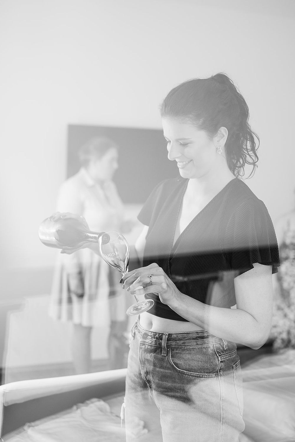 Bride getting ready at a hotel in Bad Ragaz, Switzerland - peaceful morning light, elegant details, and joyful anticipation with her friends