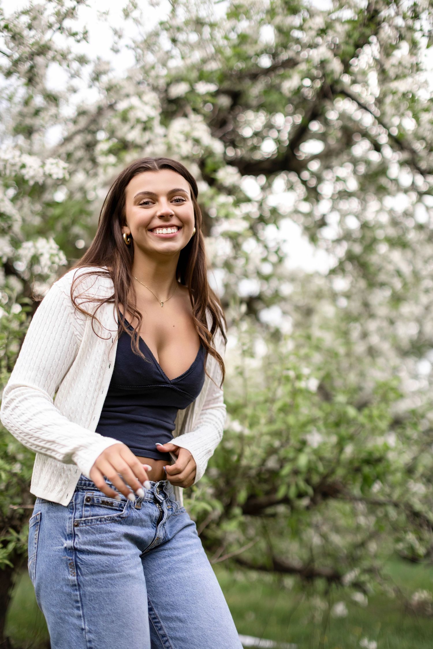 Southwest Michigan senior session with apple blossoms in Kalamazoo and Berrien counties