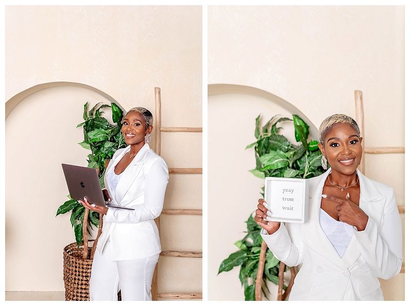 South Florida small business owner captured in white suit at her personal branding photoshoot