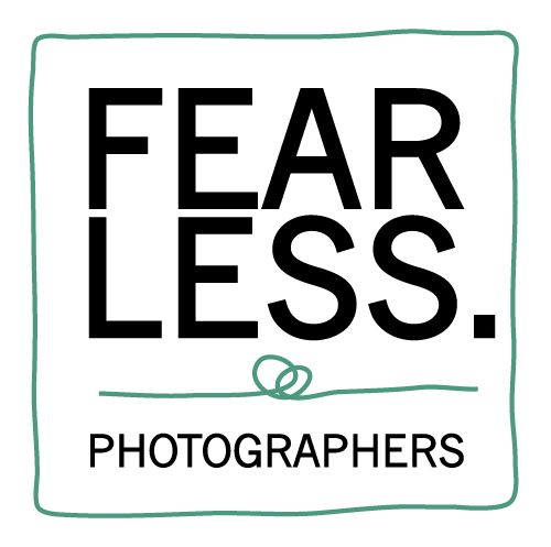 Square logo design with text reading Fearless Photographers in black and green.