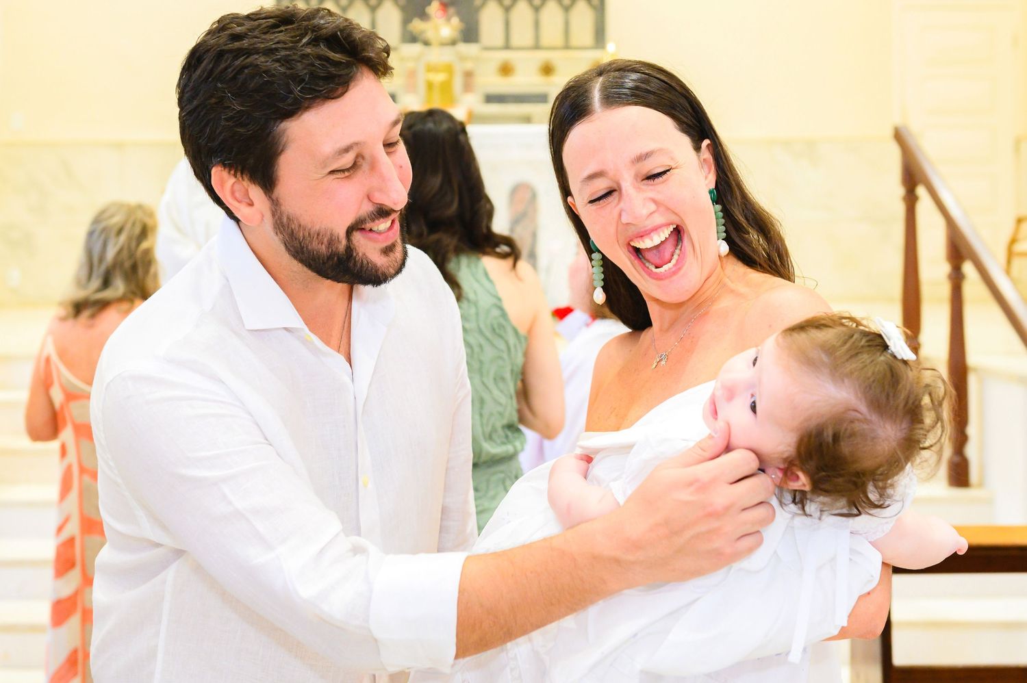 A happy family sharing a lighthearted moment together during a special celebration.