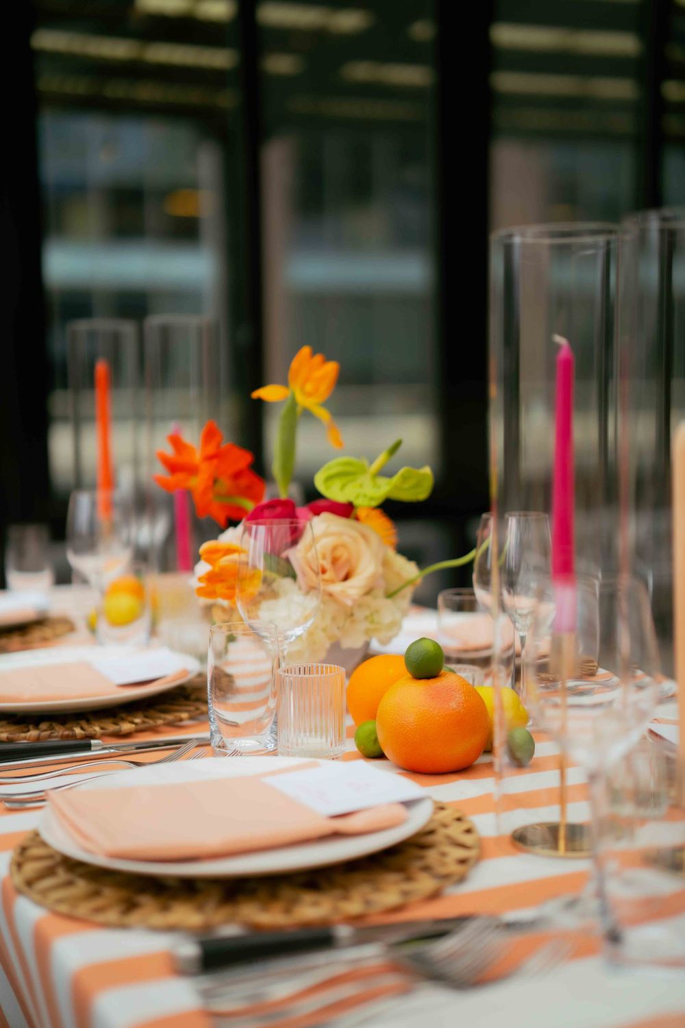 Summer Wedding Color Palette Set Up at Morgan's on Fulton. Photo captured by FORGET ME NOT ARTS