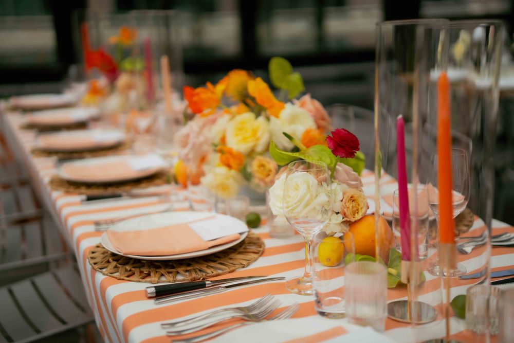 Summer Wedding Color Palette Set Up at Morgan's on Fulton. Photo captured by FORGET ME NOT ARTS