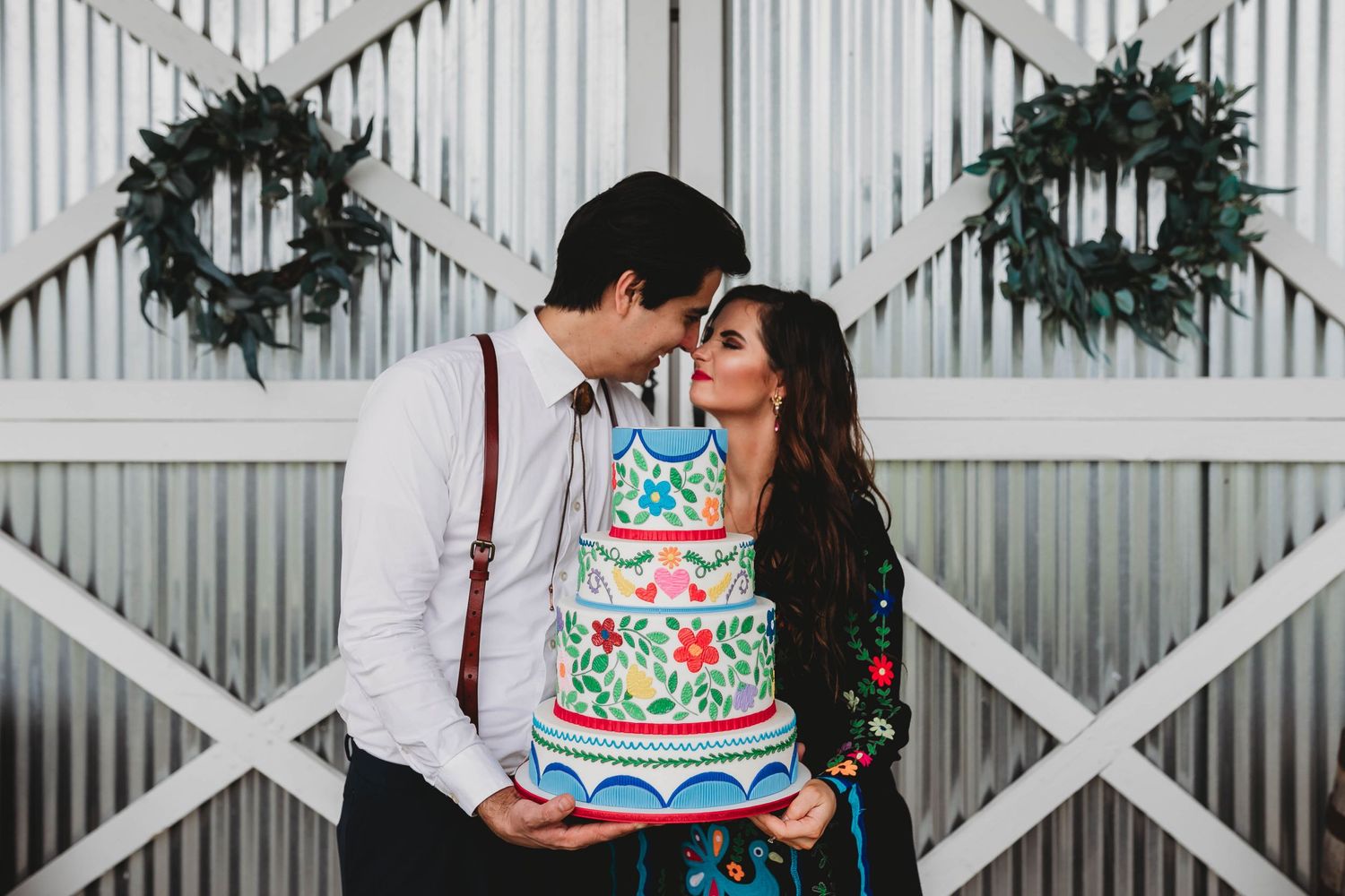 wedding couple, intimate pose, wedding cake, black wedding dress,light
