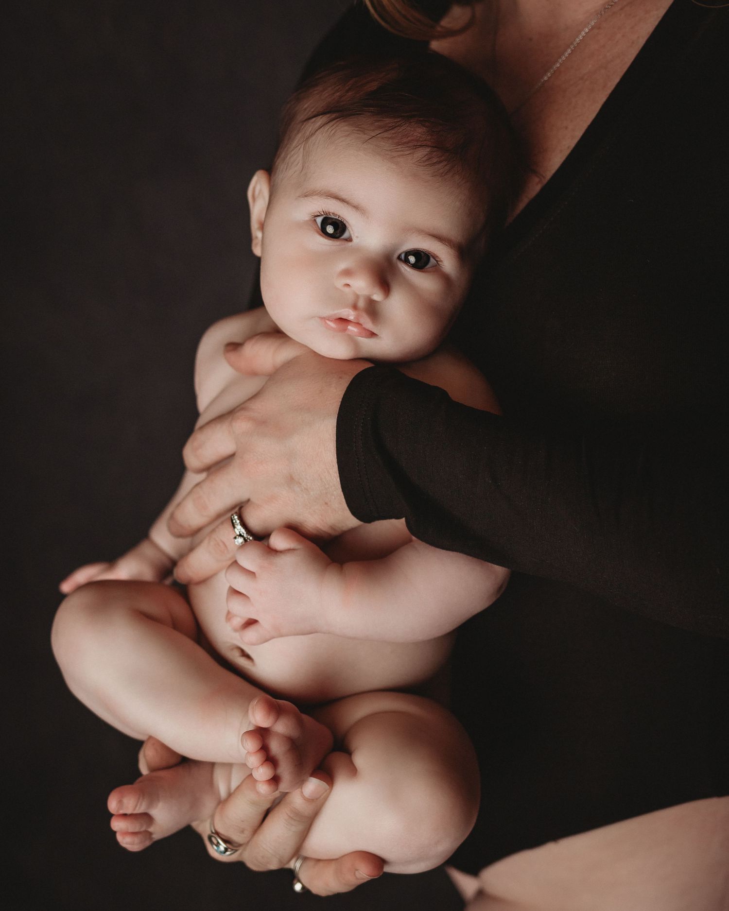 baby girl, black bodysuit, studio photography