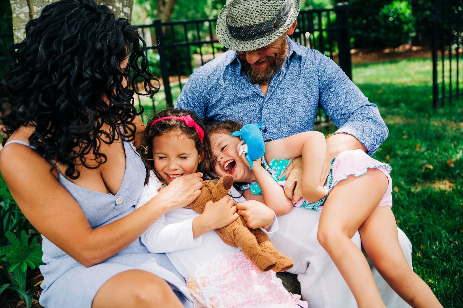 Dilworth family laughing in their backyard
