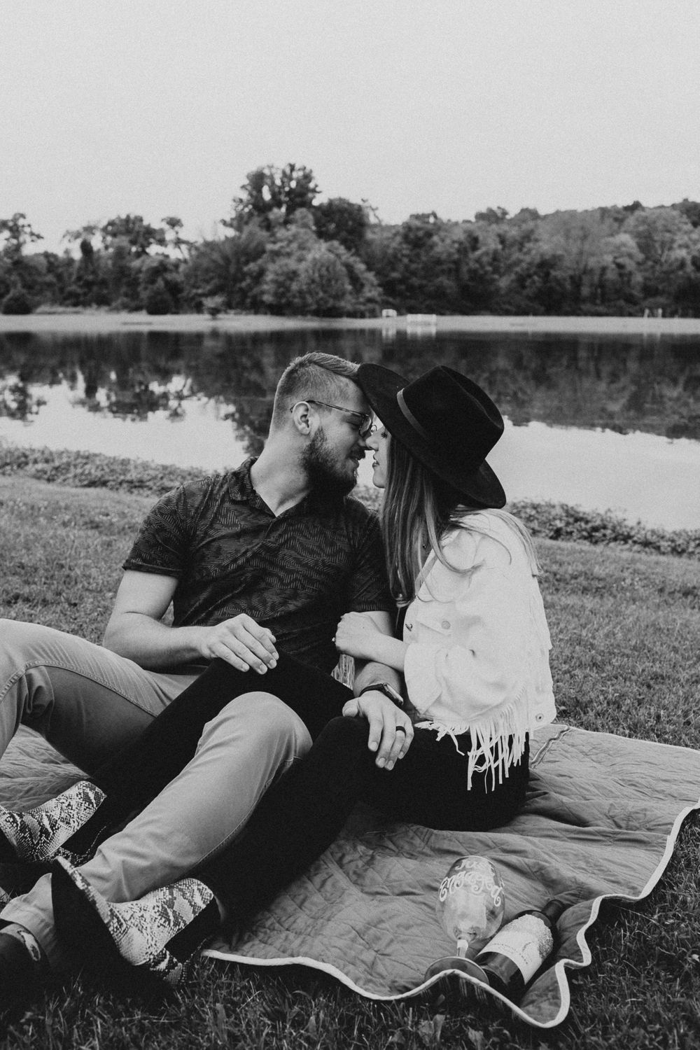 couple kissing during their fall engagement session