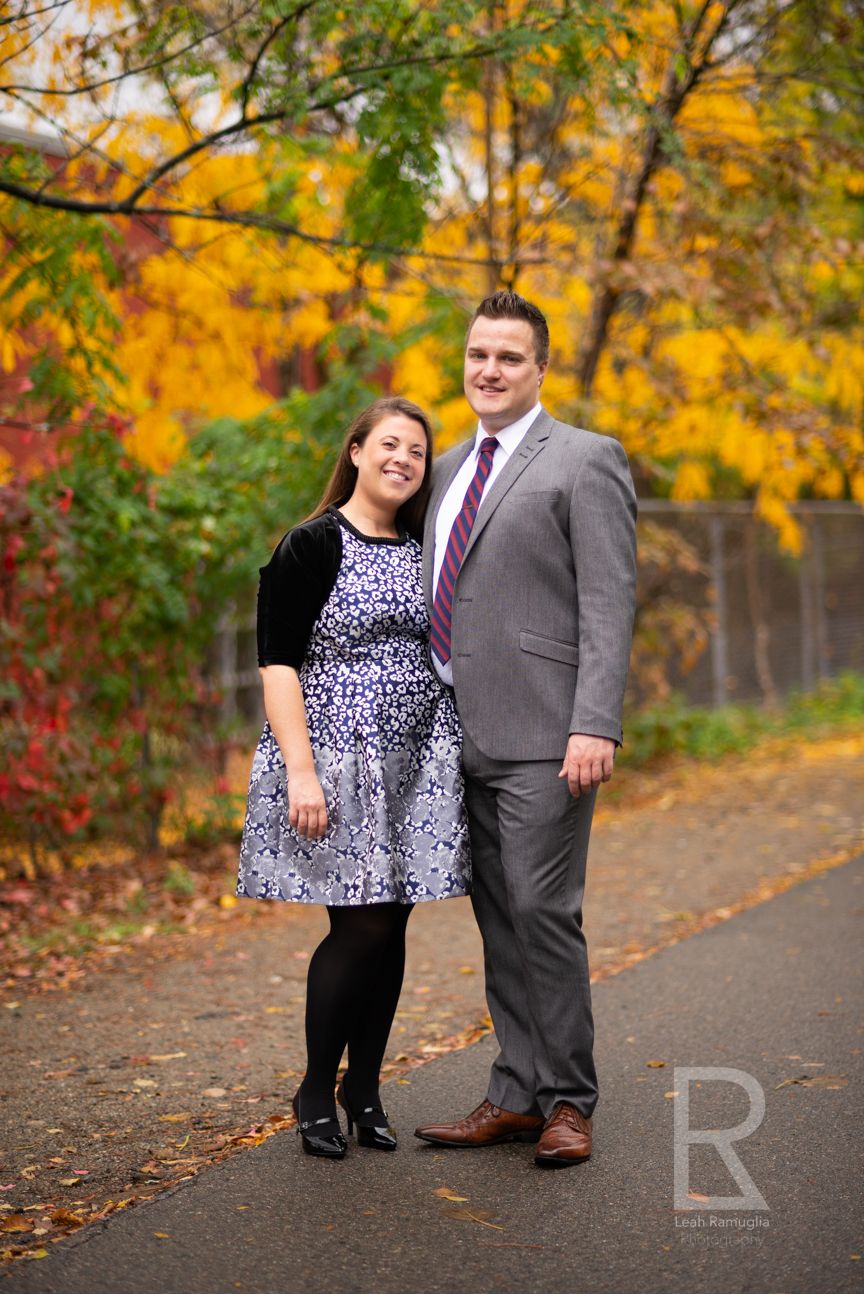 Leah Ramuglia Photography autumn fall foliage engagement portraits Davis Square Bike Path Somerville, MA