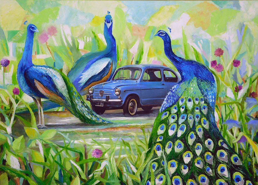 "Pavoni" quadro ad olio su tela - vendita
