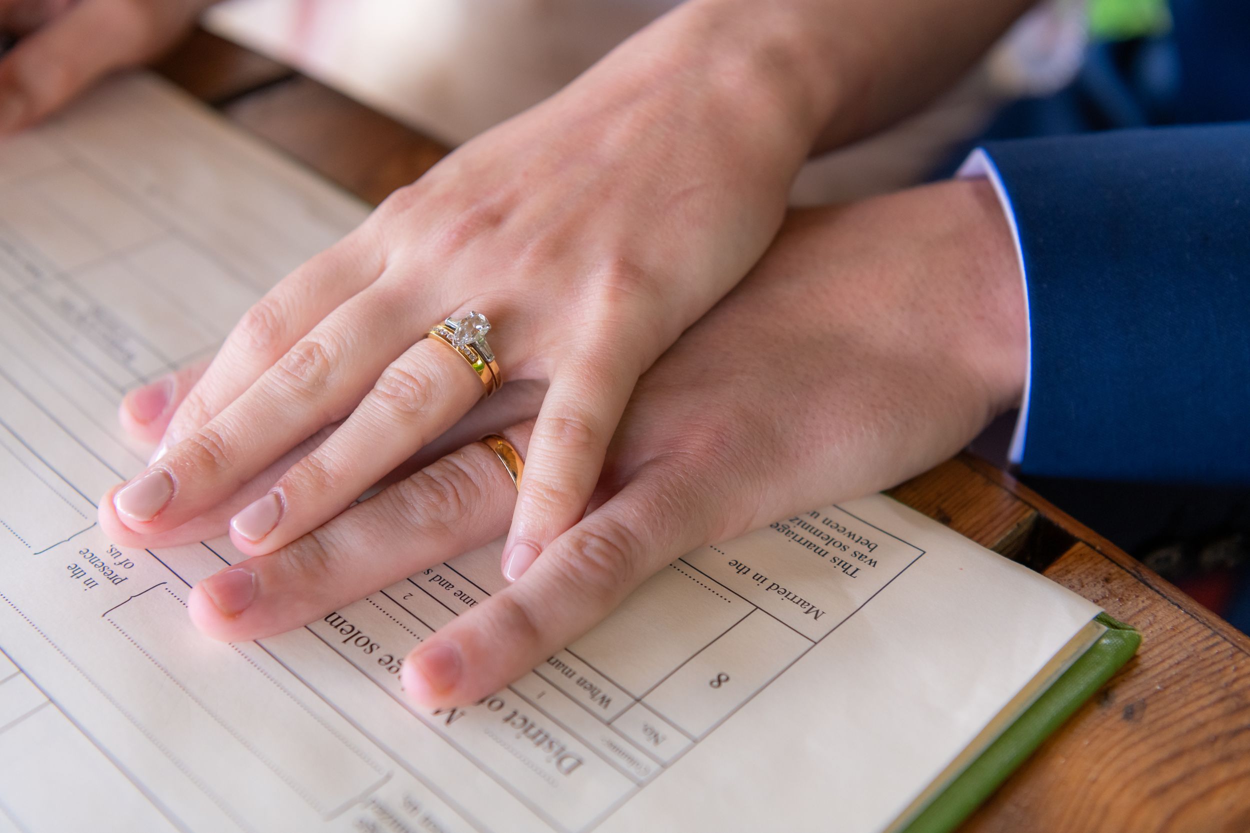 wedding rings during signing of the register