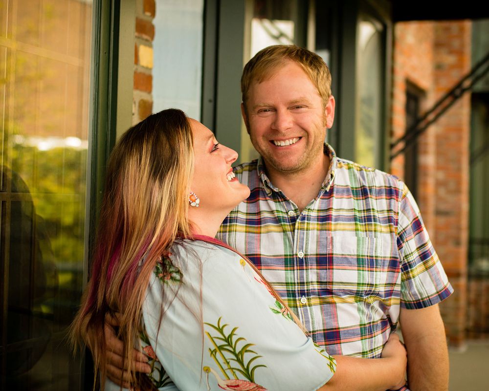 Outdoor Patio Engagement Photos in Omaha, NE