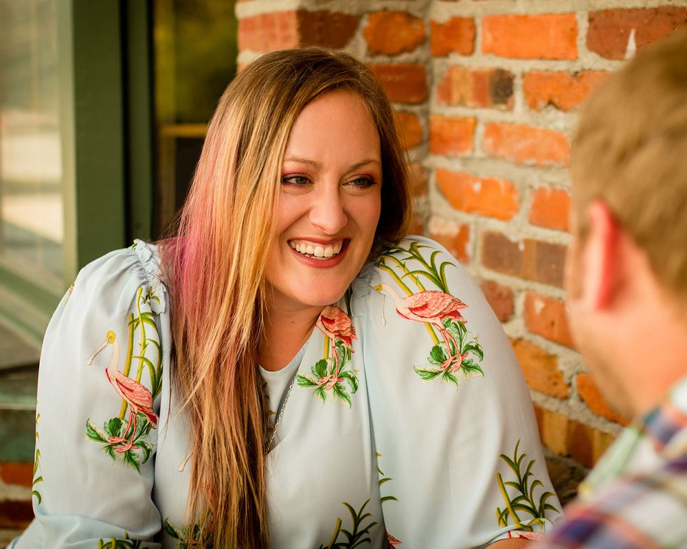 Outdoor Patio Engagement Photos in Omaha, NE