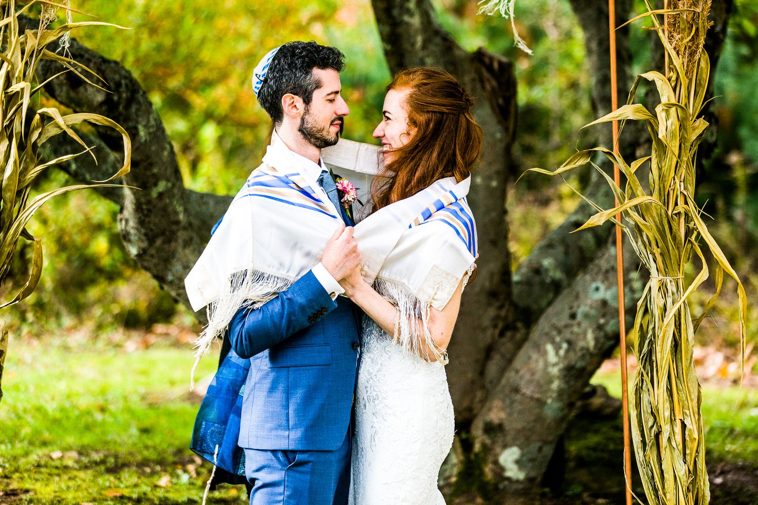 bride and groom during jewish wedding ceremony