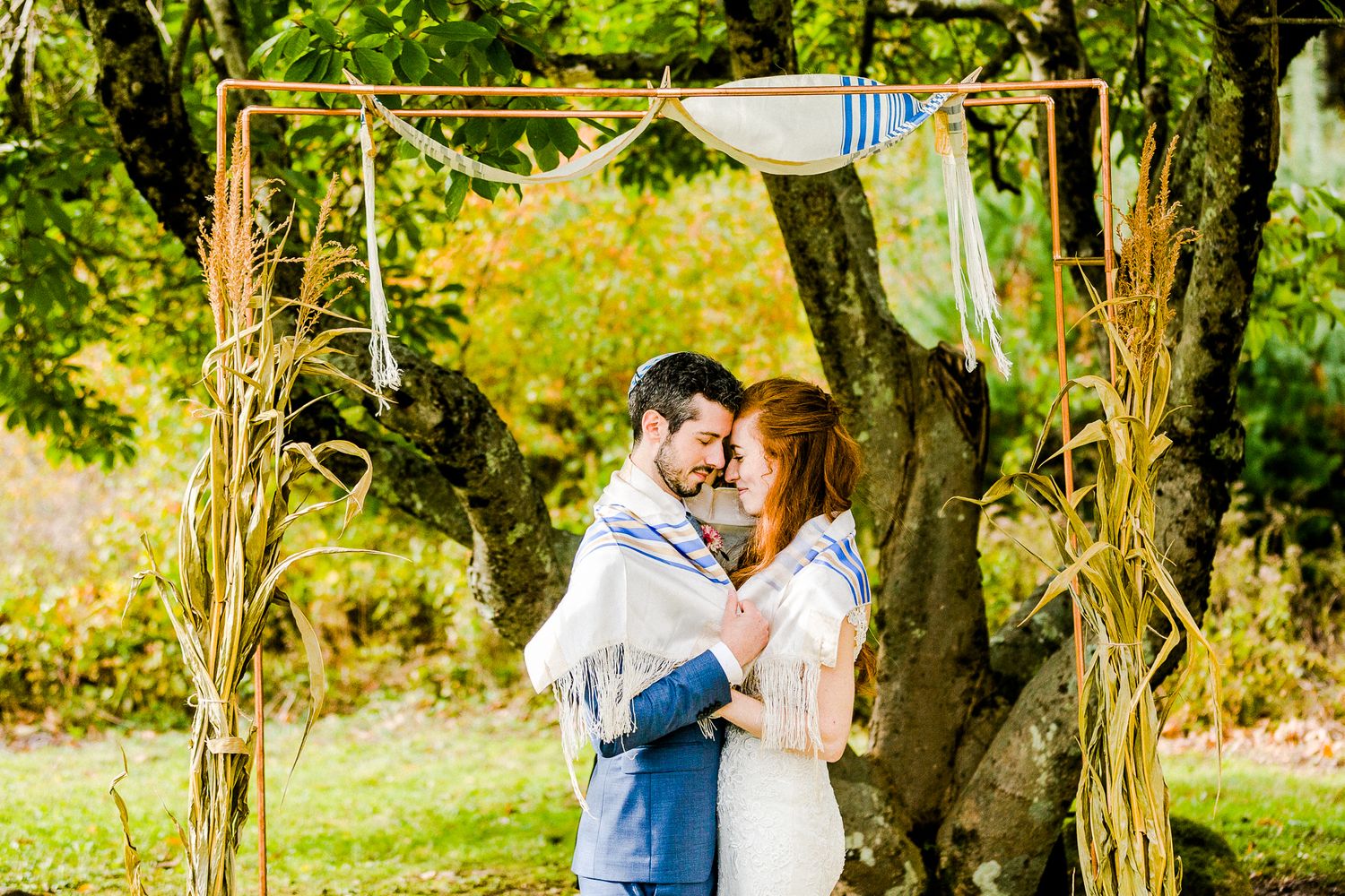 bride and groom during jewish wedding ceremony