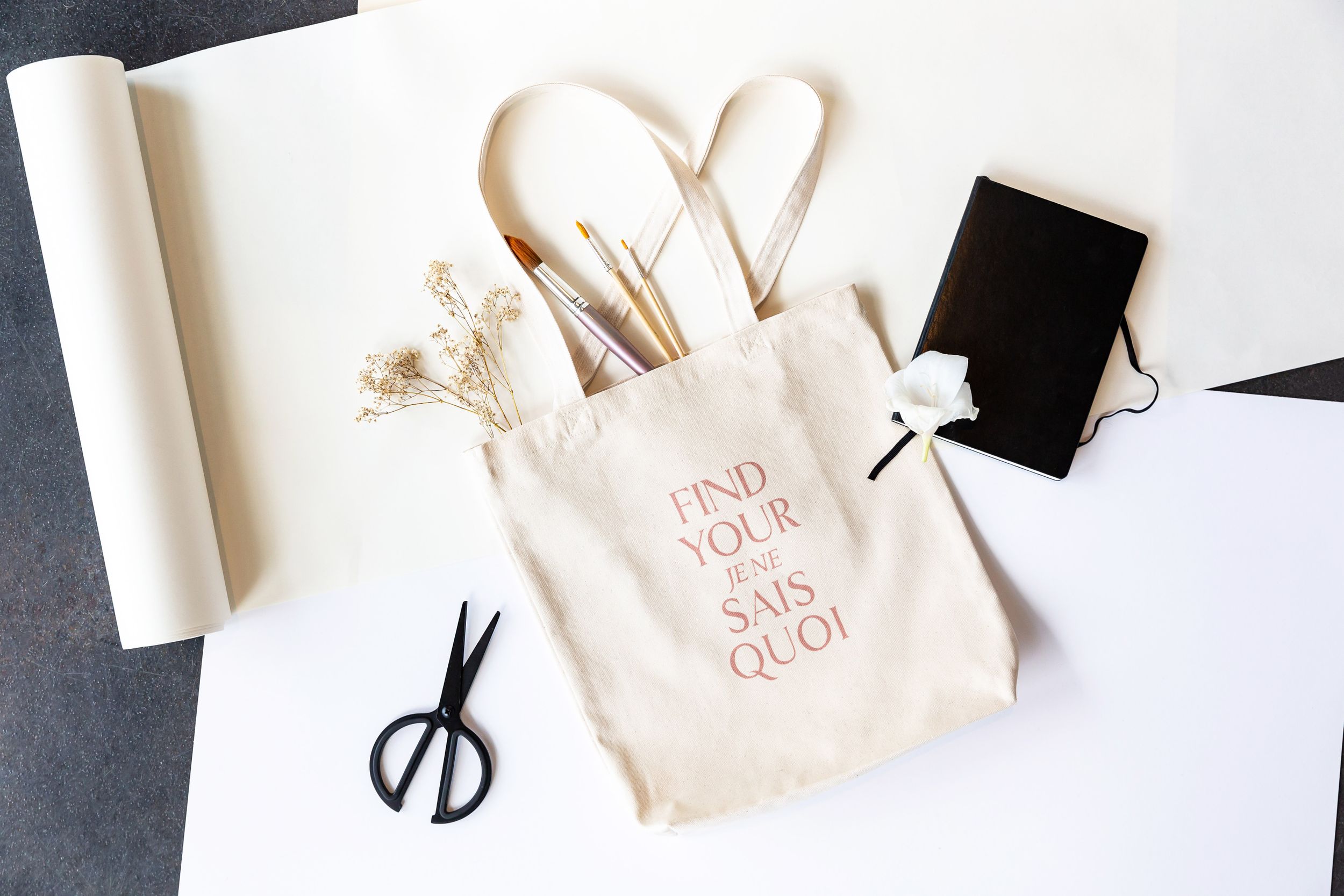 Flat lay photo of a tote bag