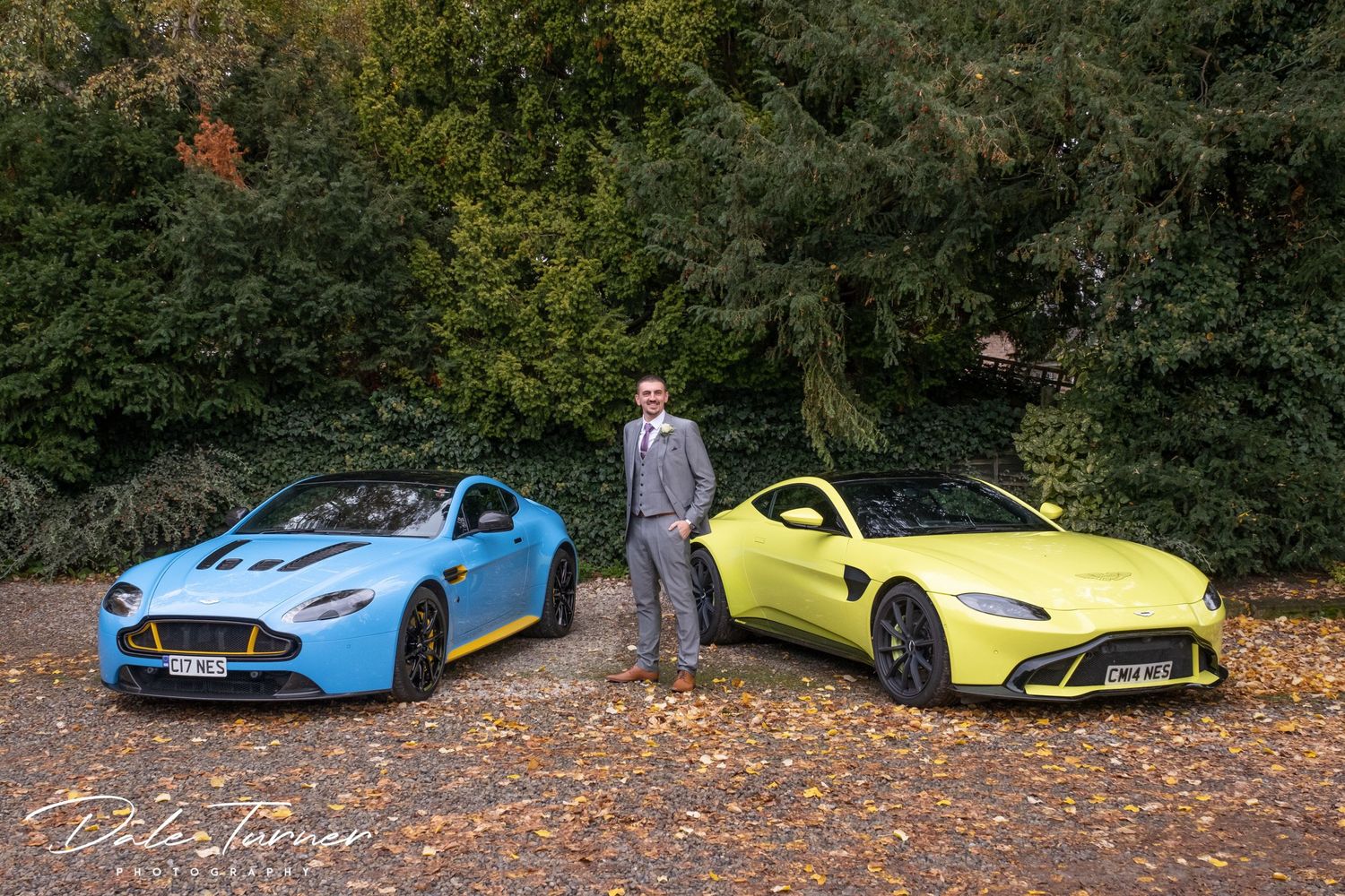 Wedding groom with Aston Martin supercars