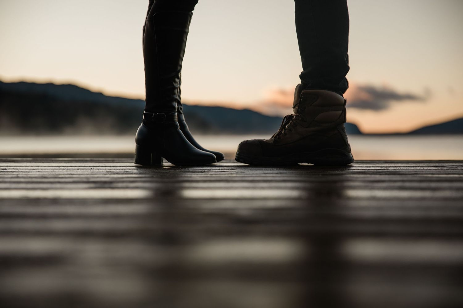 Hunting boots with Lake Tarawera in the background