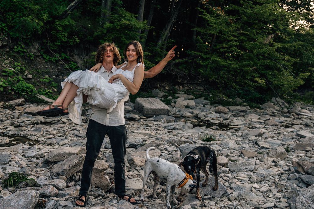 Couples pet photographer in Cincinnati Oh rescue Dog photos Dayton Ohio Couple adventure photography near me