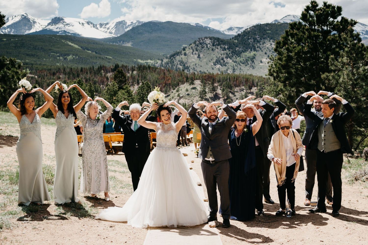 bridal party, grooms party, rmnp, ymca, ceremony, photography, colorado, estes park, forest wedding, classy, timeless