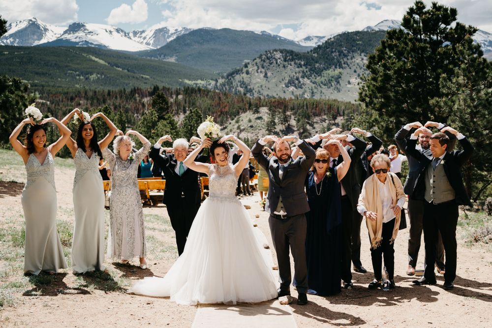 bridal party, grooms party, rmnp, ymca, ceremony, photography, colorado, estes park, forest wedding, classy, timeless