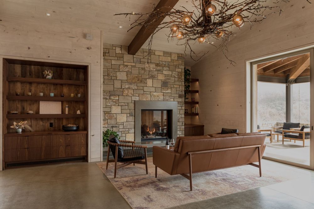 Inside tasting room looking at fireplace Peake Ranch in Santa Barbara Wine Country