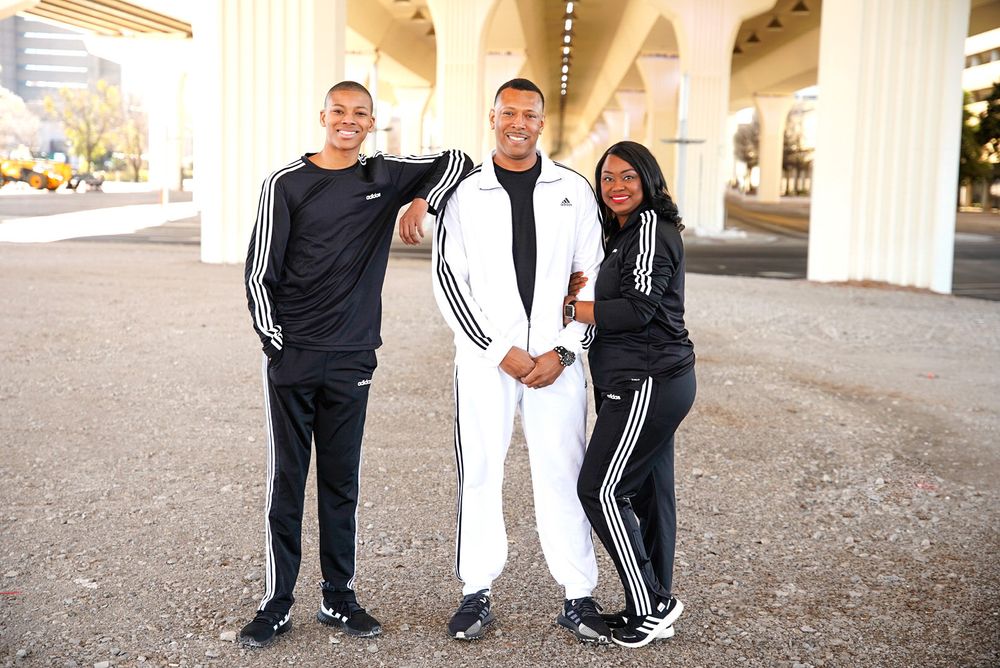 mom, son, father, posing+ city walk+ Birmingham+ alabama+ entertainment+district