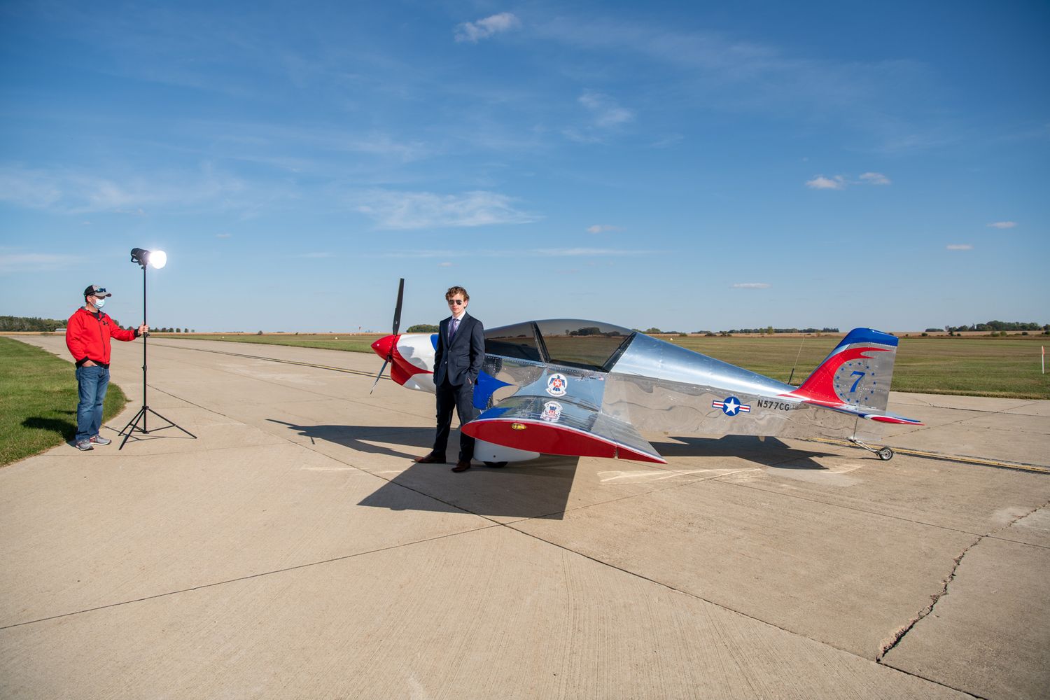 Profoto Lighting equipment used to light picture of a man and airplane