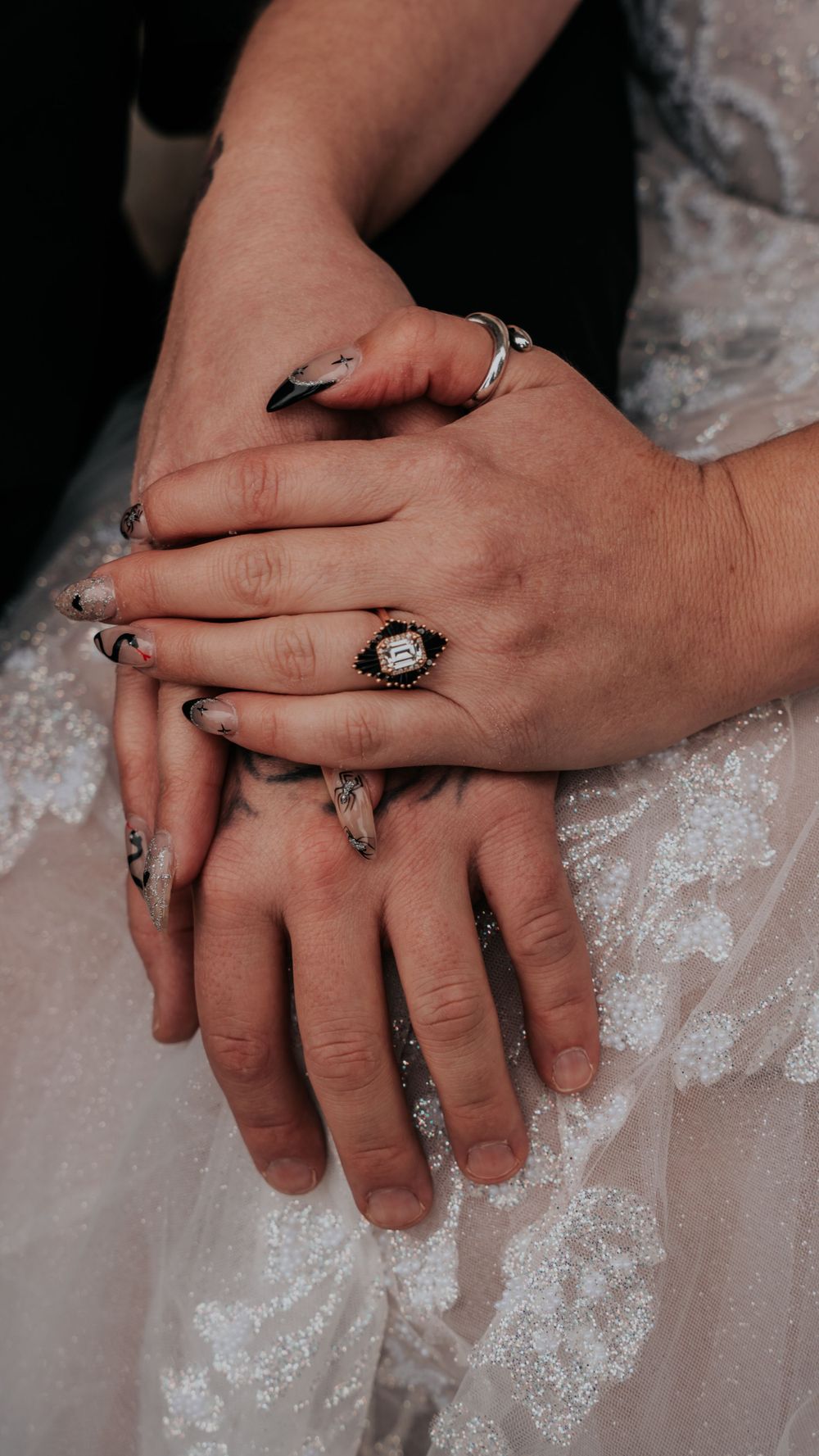 Detail wedding photo of the brides engagement ring