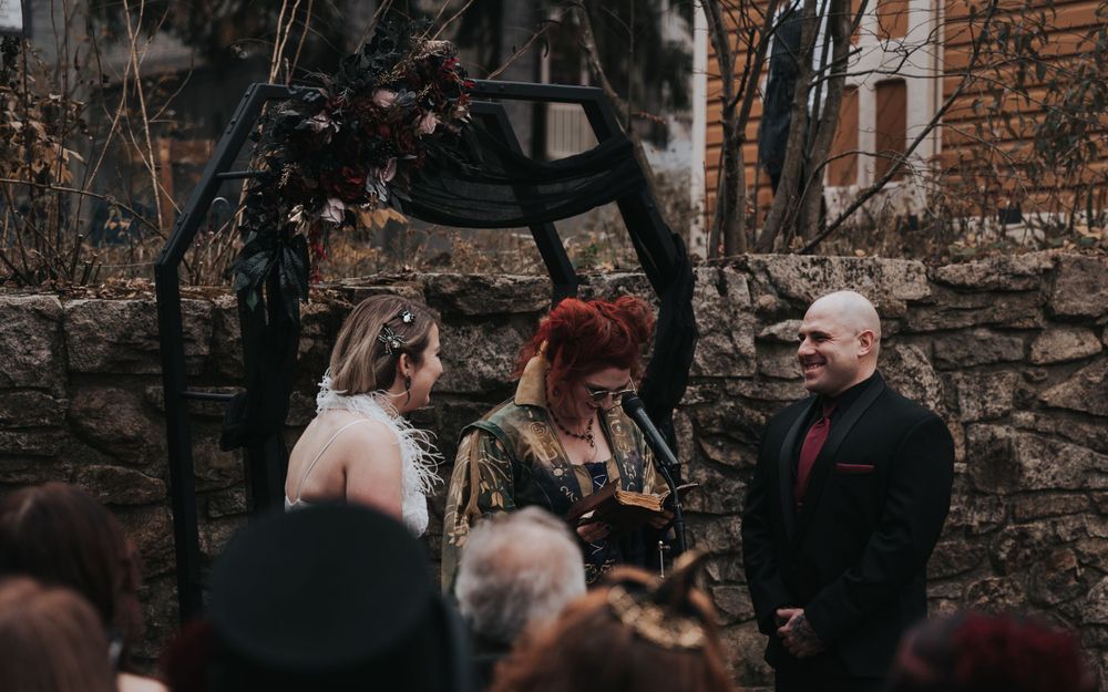 Bride and groom at the alter