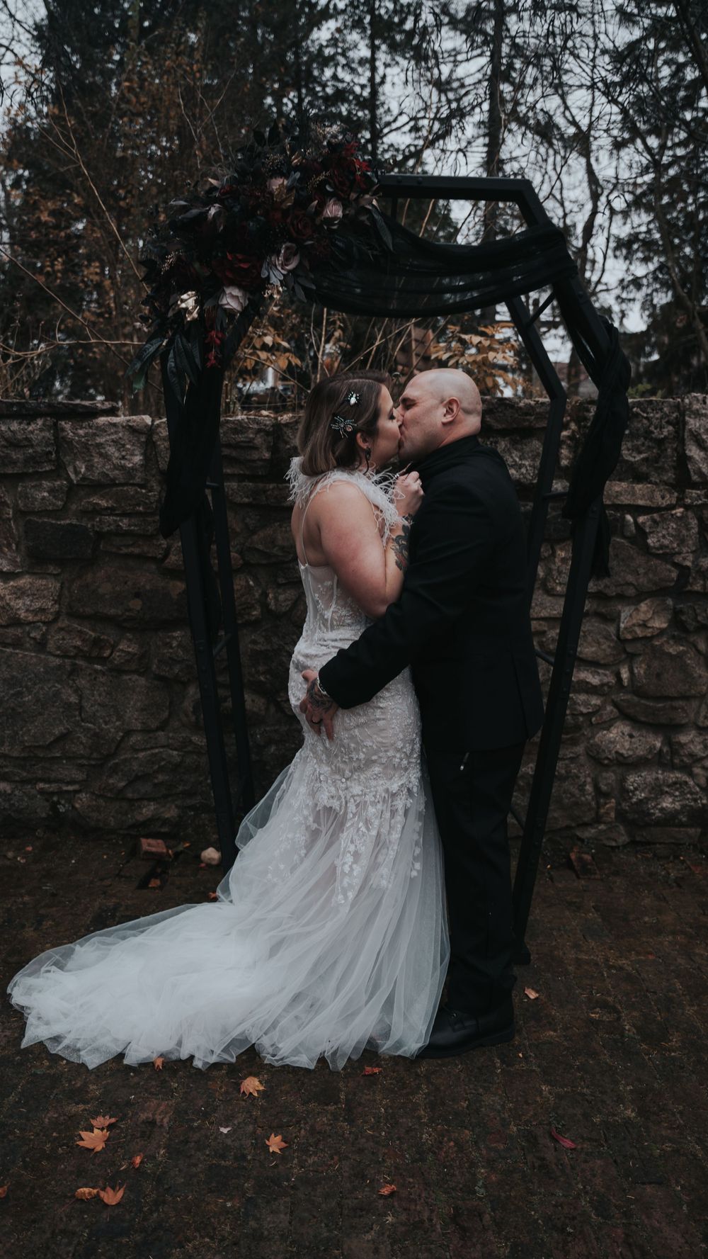 Bride and grooms first kiss