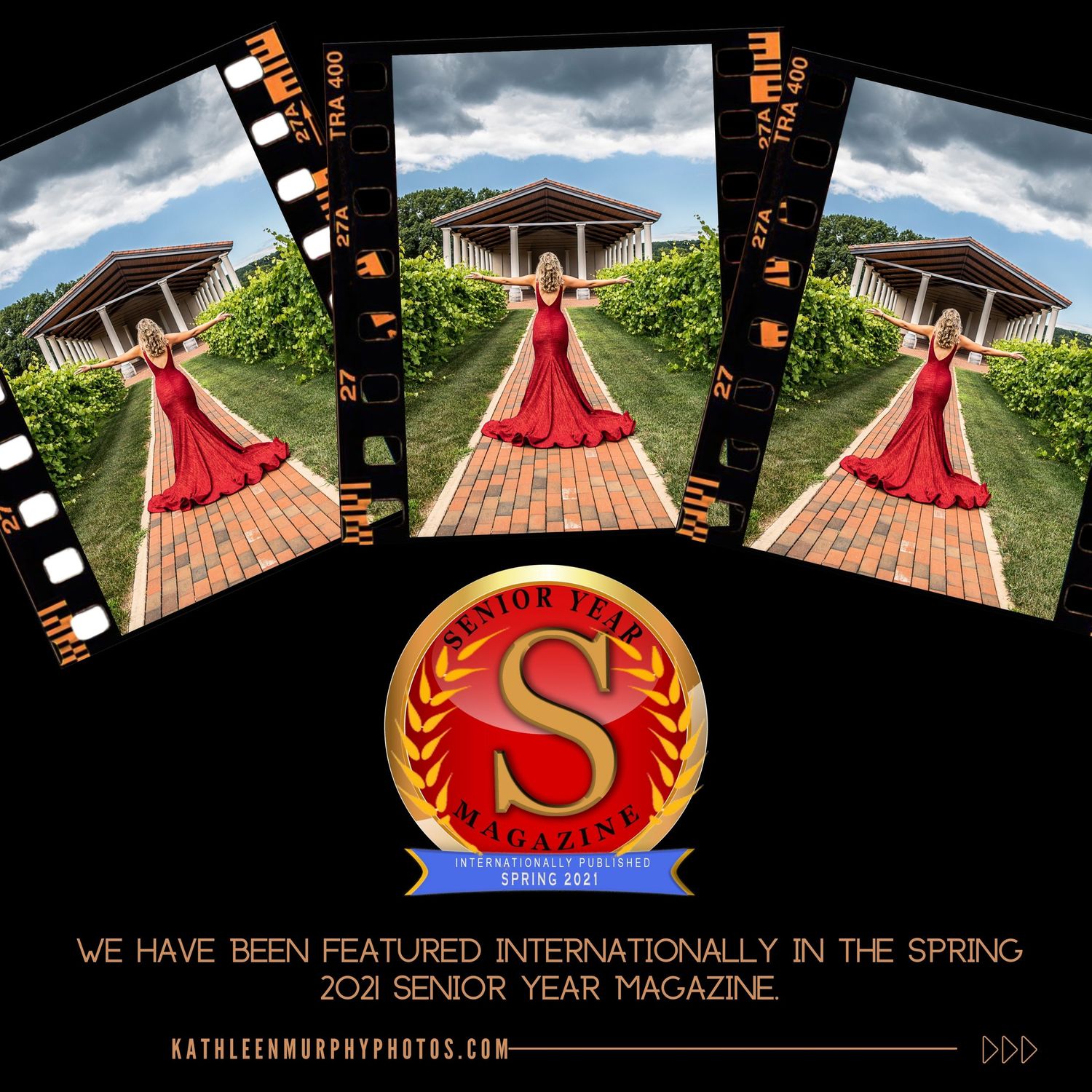 Senior Photos, Red Prom Dress, Winery