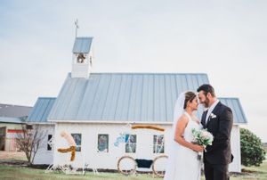 Mayfield, texas wedding, bride and groom chapel front photo