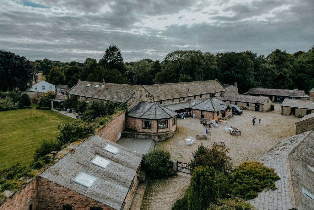 Aerial photograph of the buildings and courtyard at CHET Crosby liverpool wedding venue.