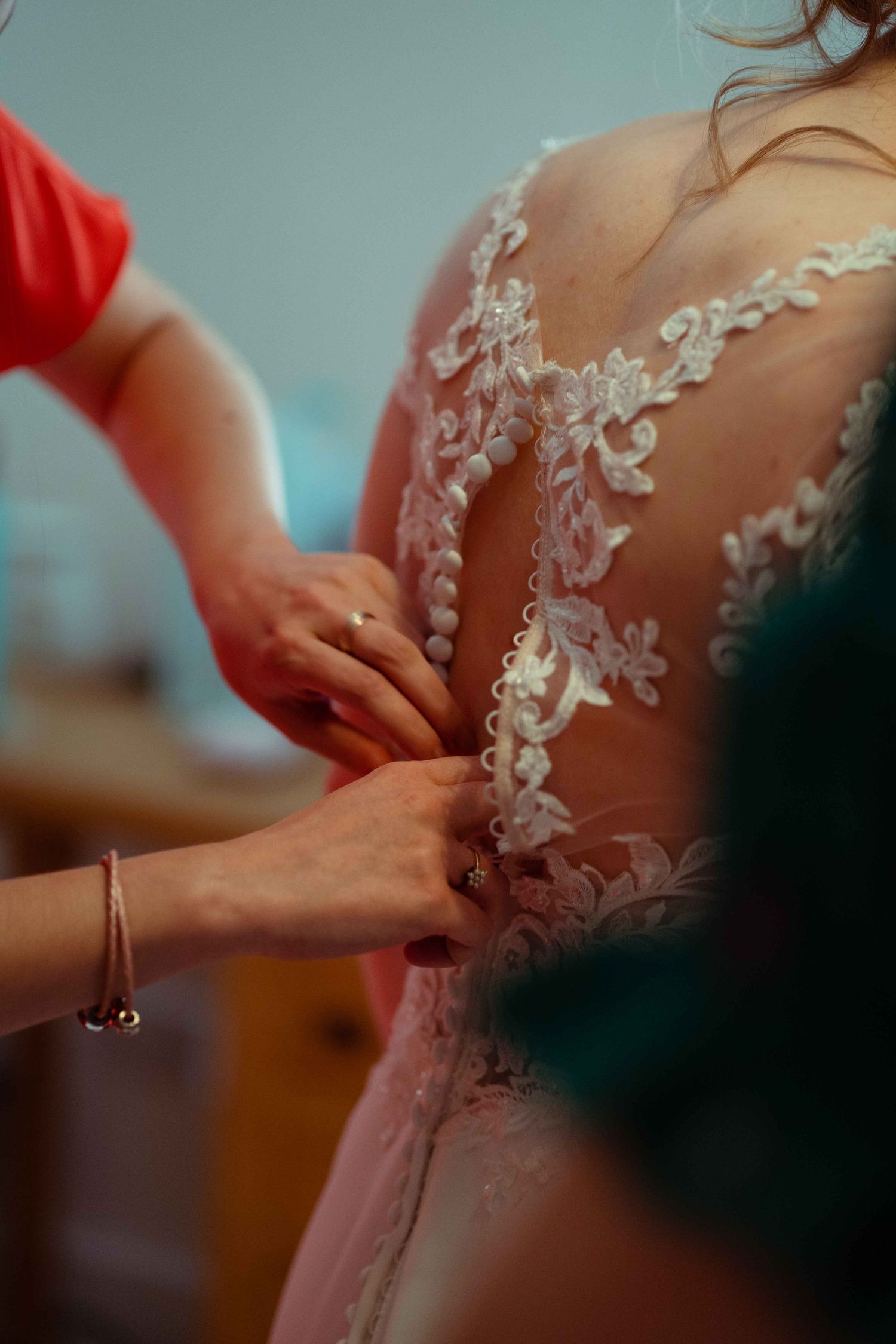 Wedding Dress with Ornate Lace and Button Back