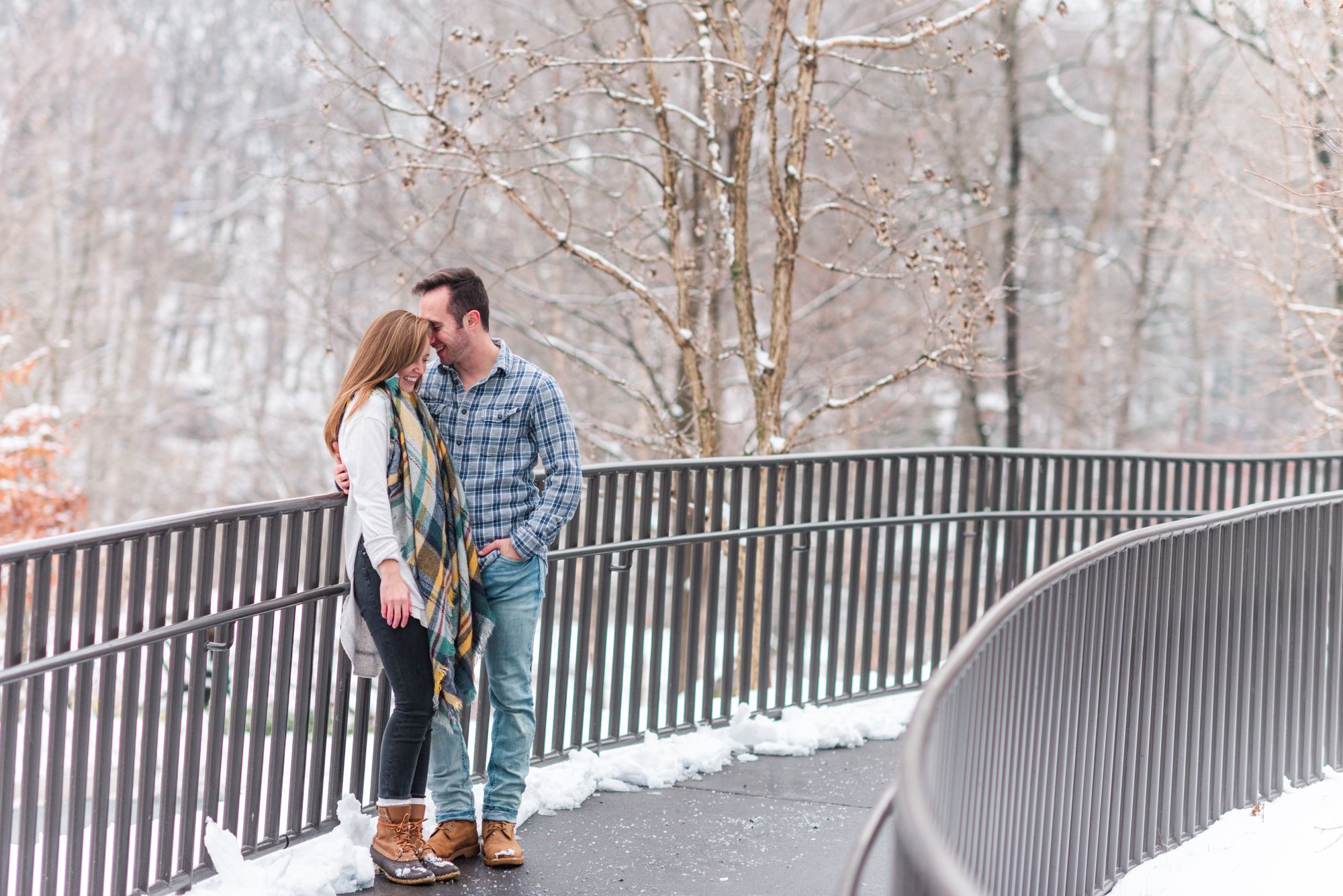 Winter and snow couple engagement in Harrisonburg Virginia