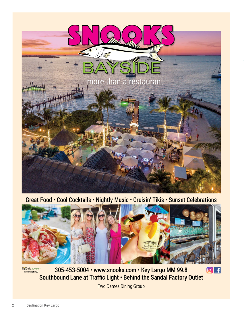 Coastal restaurant Snooks Bayside features waterfront dining, tiki bar, and sunset views in the Florida Keys.